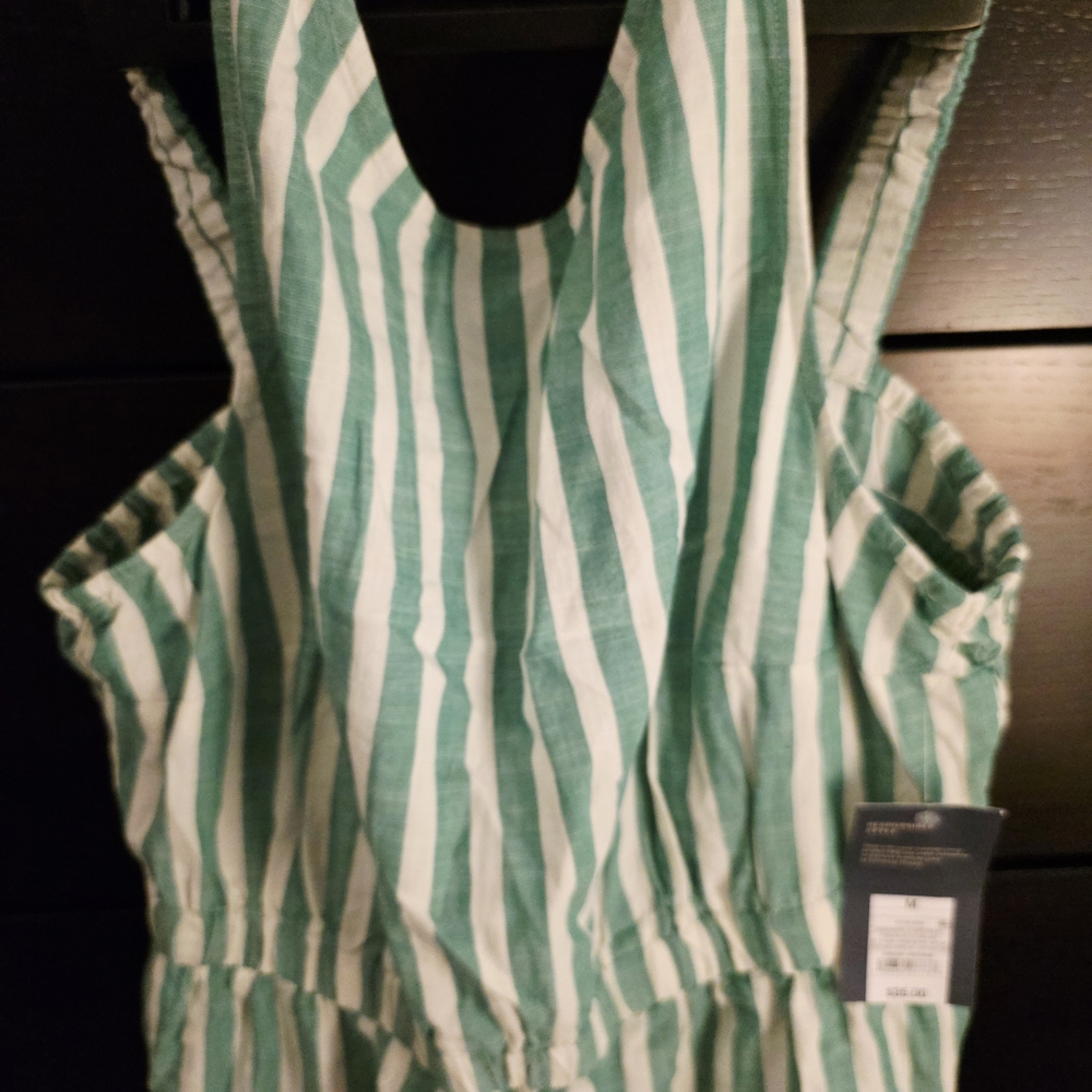 Green and White Striped Sleeveless Dress